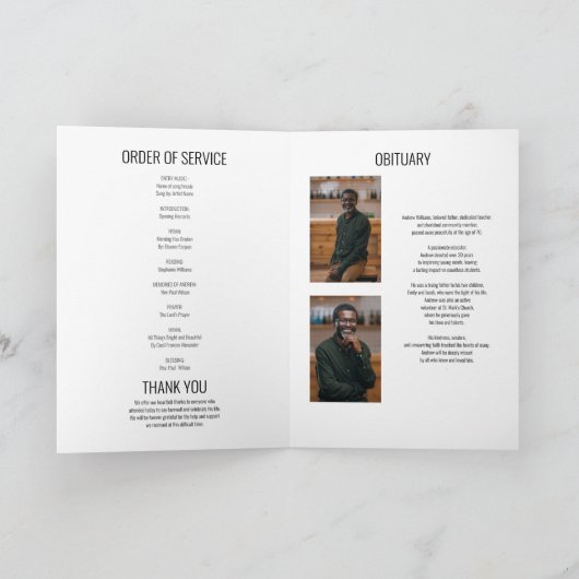 begrafenisprogramma | Orde van Service Zwart-wit Bedankkaart (Binnen)