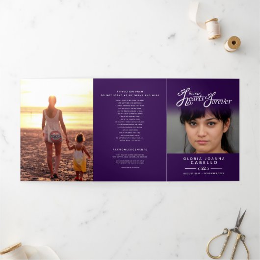 Begrafenisprogramma service in onze harten donker drieluik programma (Buitenkant)