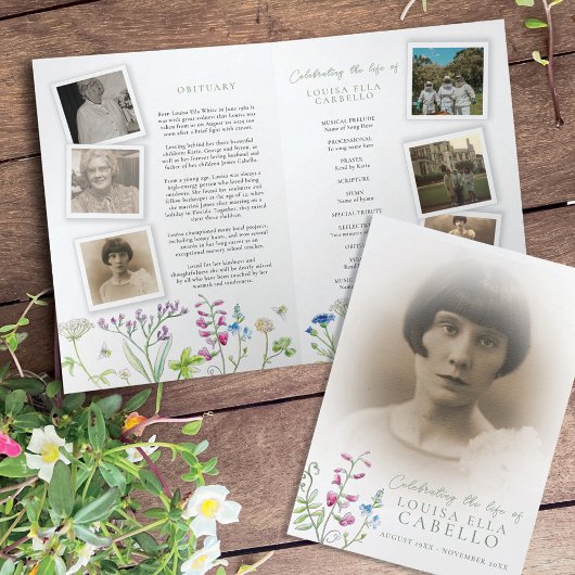 Begrafenisprogramma wildflower bijen foto's programma