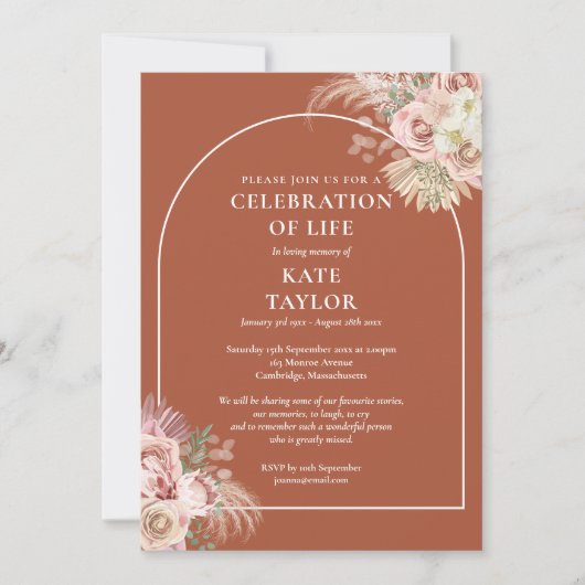 begrafenisviering van de Floral Pampas Grass Kaart (Voorkant)