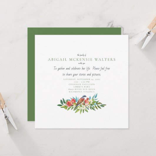 Begrafenisvogel en granaatappel vieren het leven kaart (Voorkant / Achterkant in situ)