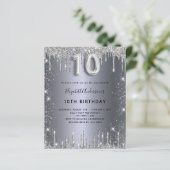 Begroting 10e verjaardag Silver Glitter-uitnodigin (Staand voorkant)