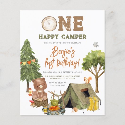 Begroting 1 Happy Camper Wood Beer Boy 1st Birthda (Voorkant)