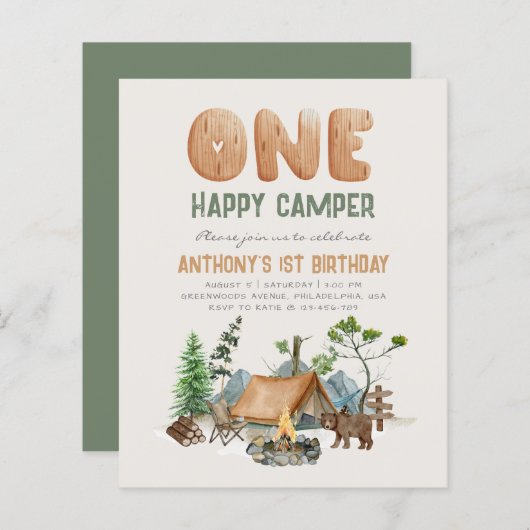 Begroting 1 Happy Camper Woodland 1e verjaardag (Voorkant / Achterkant)