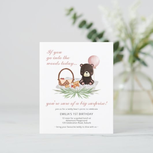 Begroting 1e verjaardag Teddy Bear Picnic Pink Uit (Staand voorkant)