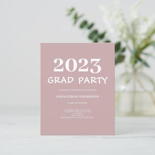 Begroting 2023 Afstuderen Roze partijuitnodiging (Staand voorkant)