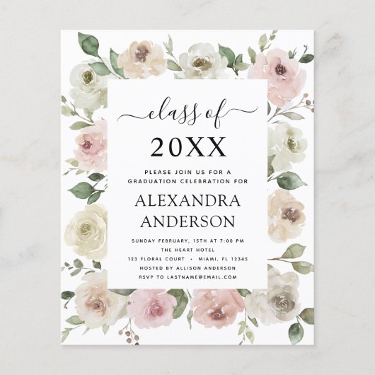 Begroting 2023 Stusty Roos Pink Afstuderen Floral Flyer (Voorkant)