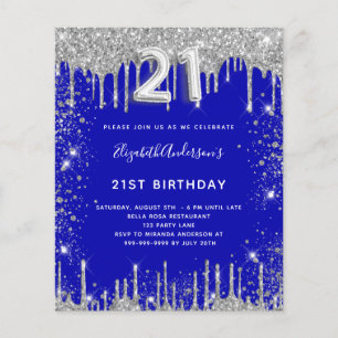 Begroting 21 e verjaardag royal blue Silver glitte