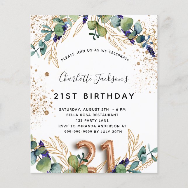 Begroting 21e verjaardag eucalyptusgrienery glitte (Voorkant)