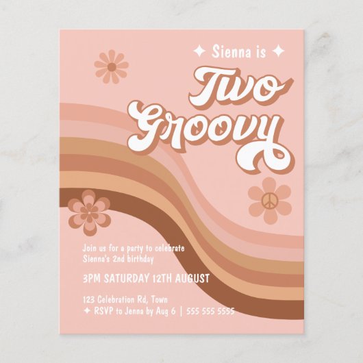 Begroting 2 Groovy Retro Daisy Birthday nodigt uit (Voorkant)