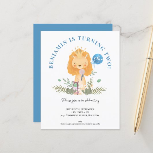 Begroting 2e verjaardag Uitnodiging van de Lion Bo (Voorkant / Achterkant in situ)