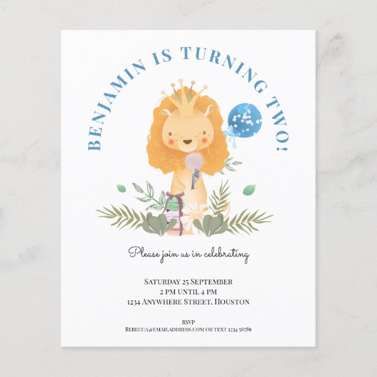 Begroting 2e verjaardag Uitnodiging van de Lion Bo (Voorkant)