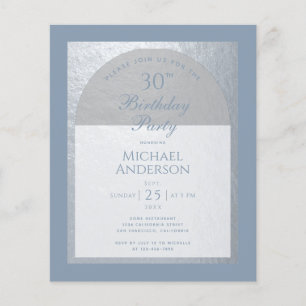 Begroting 30th Birthday Dusty Blue Silver Invitati
