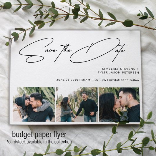 Begroting 3 foto's moderne bruiloft met datum flyer