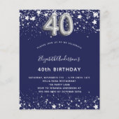 Begroting 40e verjaardag blauwe zilveruitnodiging  (Voorkant)