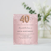 Begroting 40th Birthday roze stoffige roos glitter (Staand voorkant)