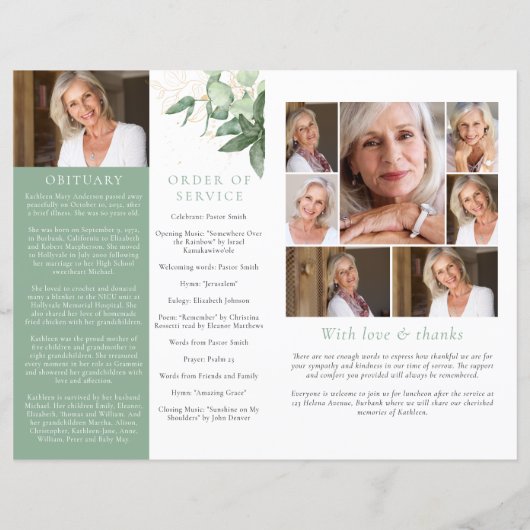 Begroting 4-pagina Greenery Funeral Programme (Achterkant)