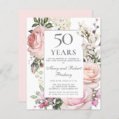 Begroting 50e Jubileum Uitnodiging roze Floral (Voorkant / Achterkant)
