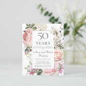 Begroting 50e Jubileum Uitnodiging roze Floral (Staand voorkant)