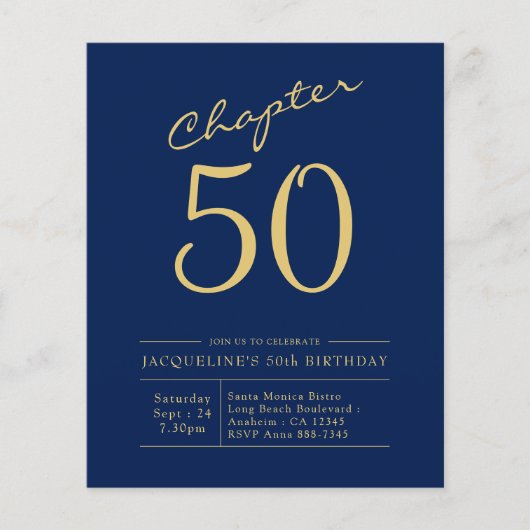 Begroting 50th Birthday Invitation Navy Blue Flyer (Voorkant)