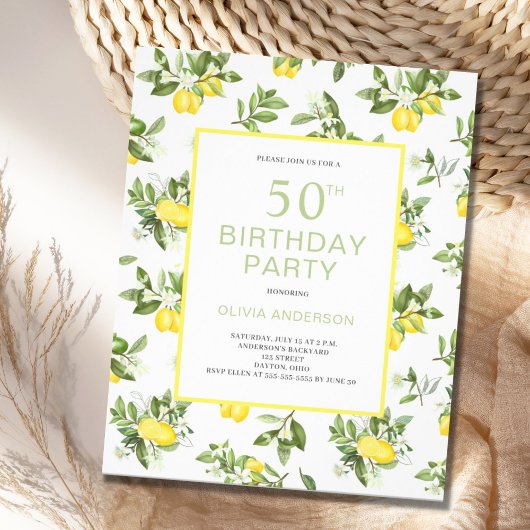Begroting 50th Birthday Lemon Citrus Invitation Flyer