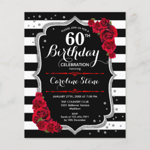 Begroting 60th Birthday Black White Silver Invite Flyer