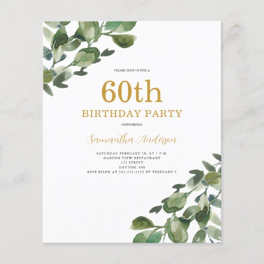 Begroting 60th Birthday Eucalyptus Invitation Flye Flyer (Voorkant)
