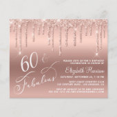 Begroting 60th Birthday Glitter Roos Gold Invitati (Voorkant)