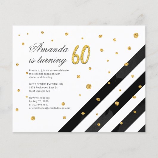 Begroting 60th Birthday Gold Glitter Birthday Part (Achterkant)