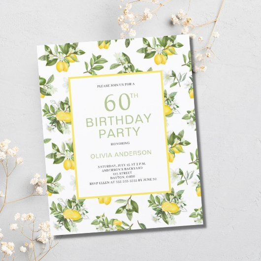 Begroting 60th Birthday Lemon Citrus Invitation