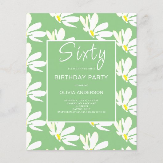Begroting 60th Birthday White Floral Invitation (Voorkant)