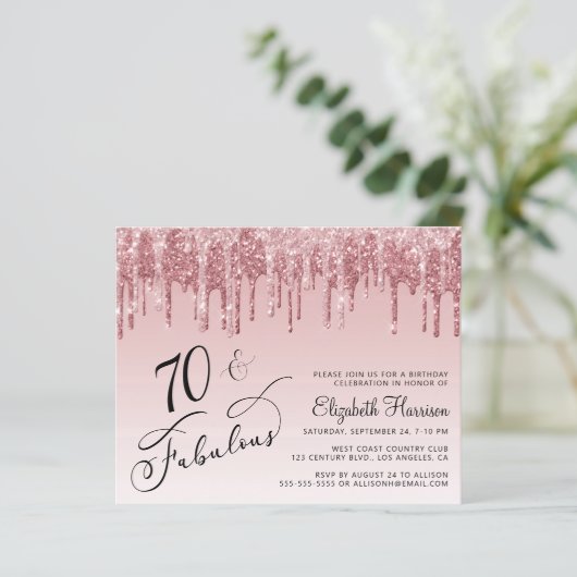 Begroting 70e verjaardag Glitter Roos Gold Pink Ui (Staand voorkant)