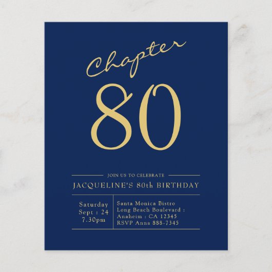 Begroting 80th Birthday Invitation Navy Blue Flyer (Voorkant)