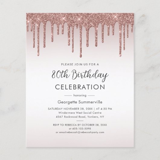 Begroting 80th Birthday Party Roos Gold Invitation (Voorkant)