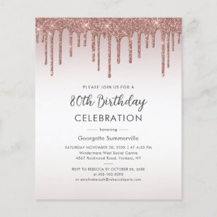 Begroting 80th Birthday Party Roos Gold Invitation