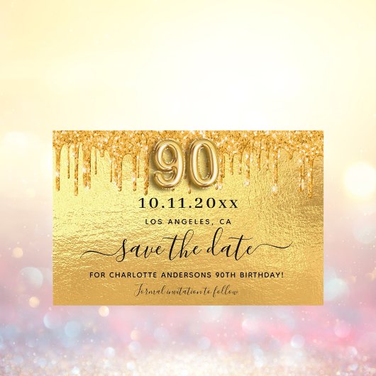 Begroting 90e verjaardag goud glitter sparen de da