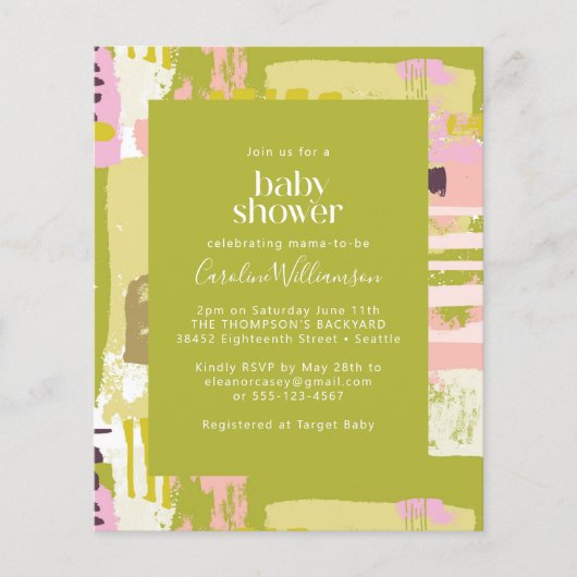 Begroting Abstract Art Lime Green Cute Baby shower (Voorkant)