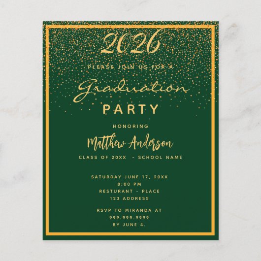 Begroting Afstuderen 2023: groene gouduitnodiging (Voorkant)