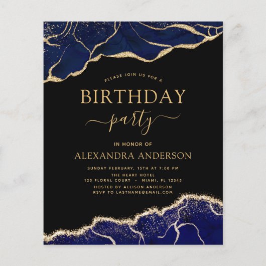 Begroting Agate Navy Blue Birthday Party Elke leef Flyer (Voorkant)
