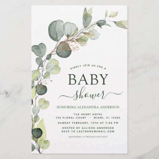 Begroting Baby shower Greenery Eucalyptus Invitati (Voorkant)