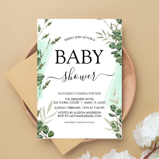 Begroting Baby shower Greenery Eucalyptus Invitati Kaart