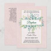 Begroting BAPTISM Christening Greenery Leaves Invi Kaart (Voorkant / Achterkant)