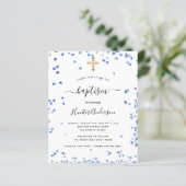 Begroting baptisme jongen blauwe harten uitnodigin (Staand voorkant)