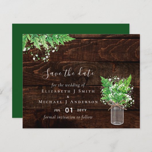 Begroting bespaart de Dates Greenery Ferns Wedding (Voorkant / Achterkant)