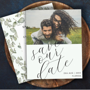 Begroting bespaart onze datum Sage GreenPhoto Wedd