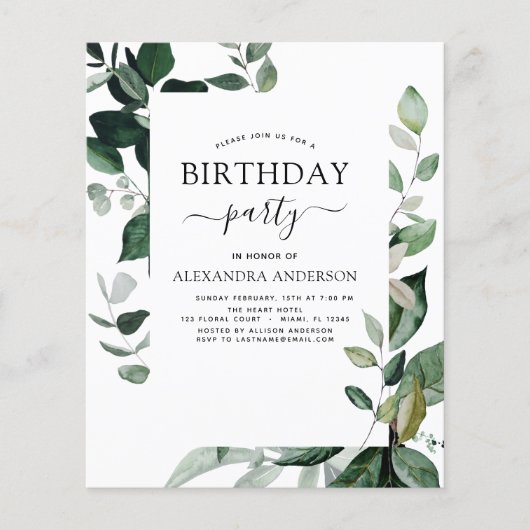 Begroting Birthday Party Spring Botanical Greenery (Voorkant)