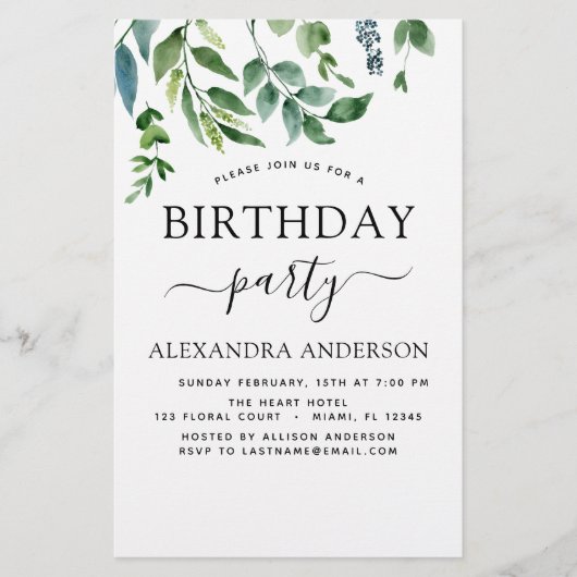 Begroting Birthday Party Spring Botanical Greenery (Voorkant)