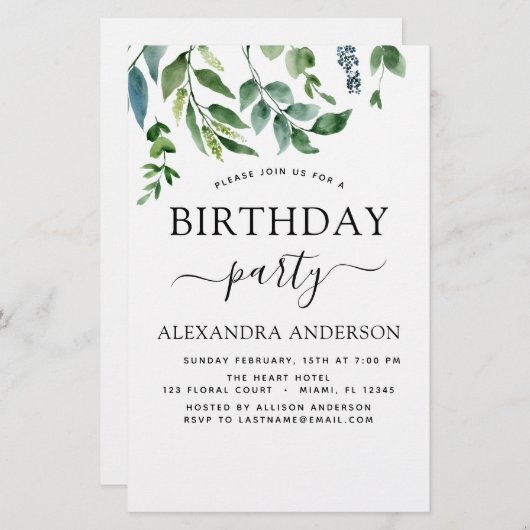 Begroting Birthday Party Spring Botanical Greenery (Voorkant / Achterkant)