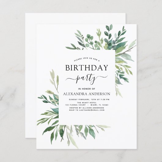 Begroting Birthday Party Spring Botanical Greenery (Voorkant / Achterkant)