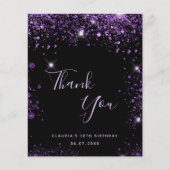 Begroting Birthday zwarte paarse glitter bedankt (Voorkant)